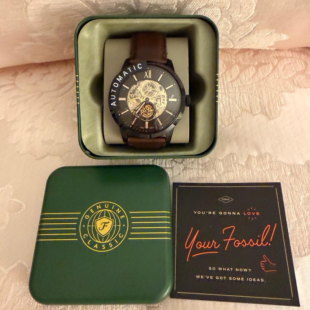 Fossil Skeleton Dial Watch with Brown Leather Str… - image 1